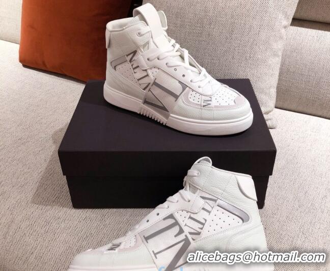 Stylish Valentino VL7N Calfskin High-Top Sneaker with Print Bands 012742 White