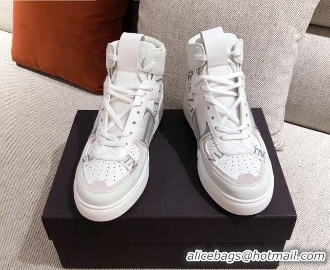 Stylish Valentino VL7N Calfskin High-Top Sneaker with Print Bands 012742 White