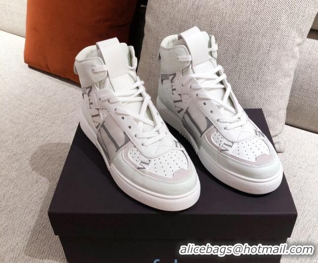 Stylish Valentino VL7N Calfskin High-Top Sneaker with Print Bands 012742 White