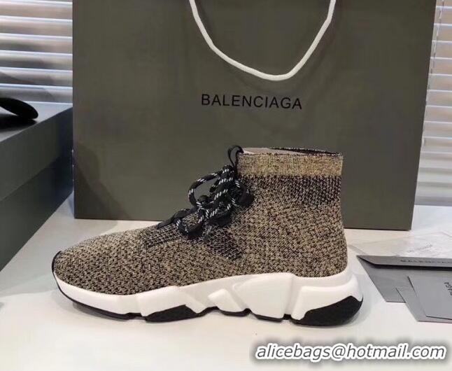 Trendy Design Balenciaga Lace-Up Knit Sock Speed Trainer Sneaker 033001 Beige