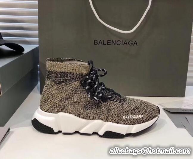 Trendy Design Balenciaga Lace-Up Knit Sock Speed Trainer Sneaker 033001 Beige