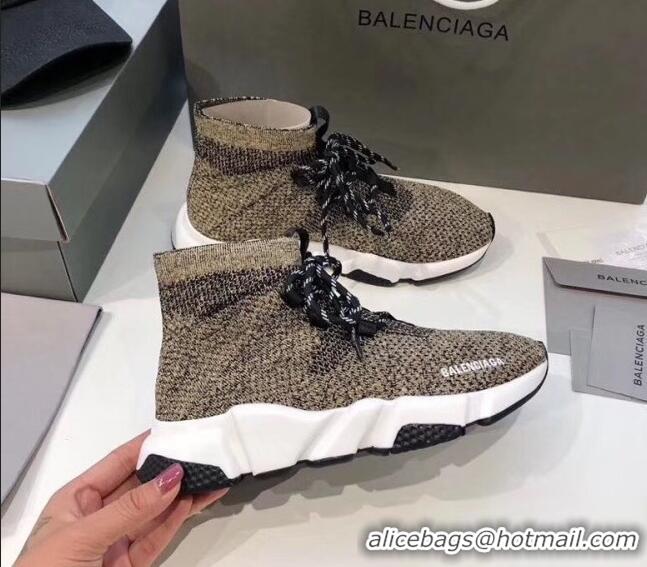 Trendy Design Balenciaga Lace-Up Knit Sock Speed Trainer Sneaker 033001 Beige