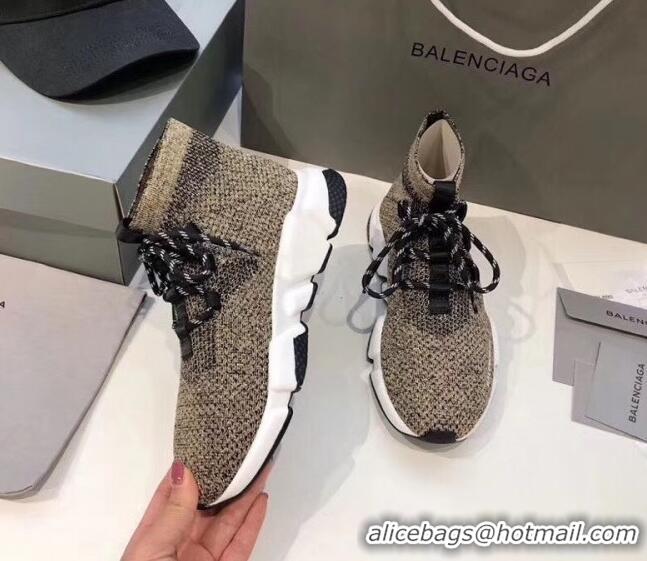 Trendy Design Balenciaga Lace-Up Knit Sock Speed Trainer Sneaker 033001 Beige