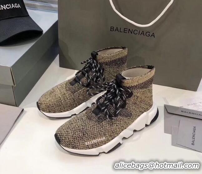 Trendy Design Balenciaga Lace-Up Knit Sock Speed Trainer Sneaker 033001 Beige