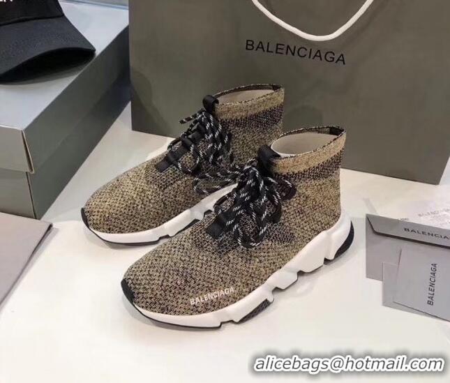 Trendy Design Balenciaga Lace-Up Knit Sock Speed Trainer Sneaker 033001 Beige