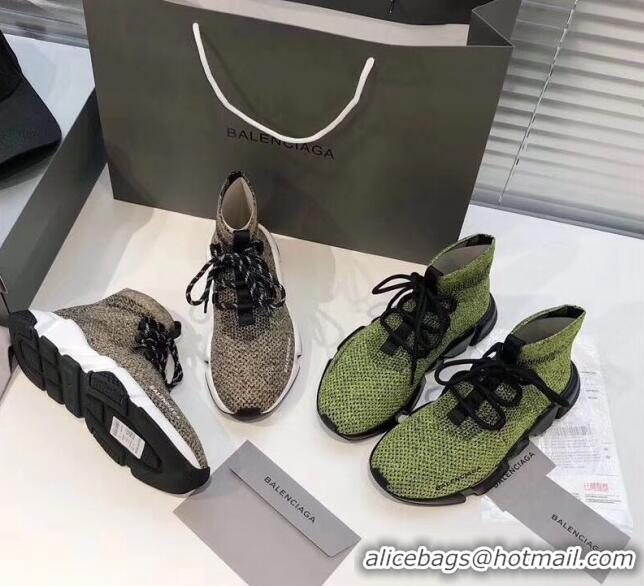 Best Price Balenciaga Lace-Up Knit Sock Speed Trainer Sneaker 033001 Green