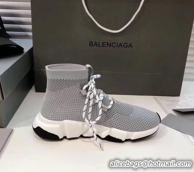 Discount Balenciaga Lace-Up Knit Sock Speed Trainer Sneaker 033001 Grey