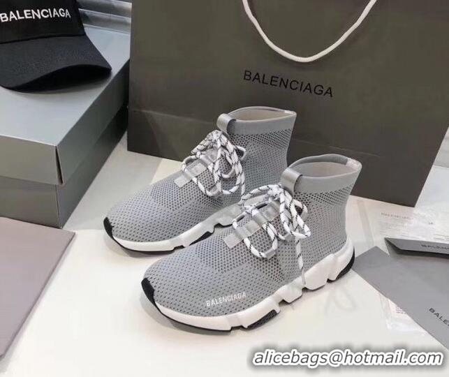 Discount Balenciaga Lace-Up Knit Sock Speed Trainer Sneaker 033001 Grey