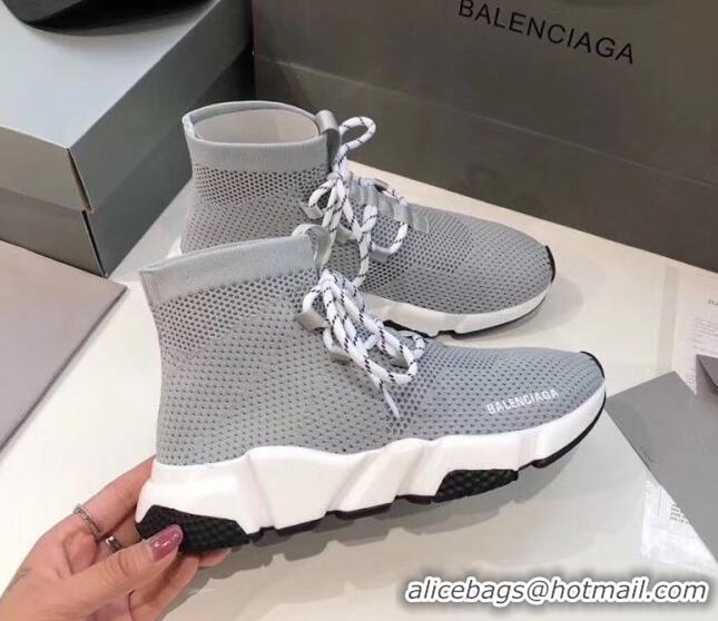 Discount Balenciaga Lace-Up Knit Sock Speed Trainer Sneaker 033001 Grey