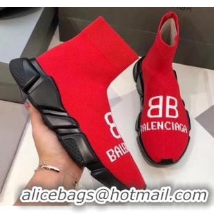 Best Luxury Balenciaga BB Knit Sock Speed Trainer Sneaker 033004 Red