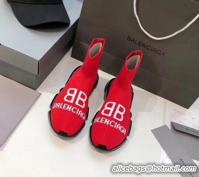 Best Luxury Balenciaga BB Knit Sock Speed Trainer Sneaker 033004 Red