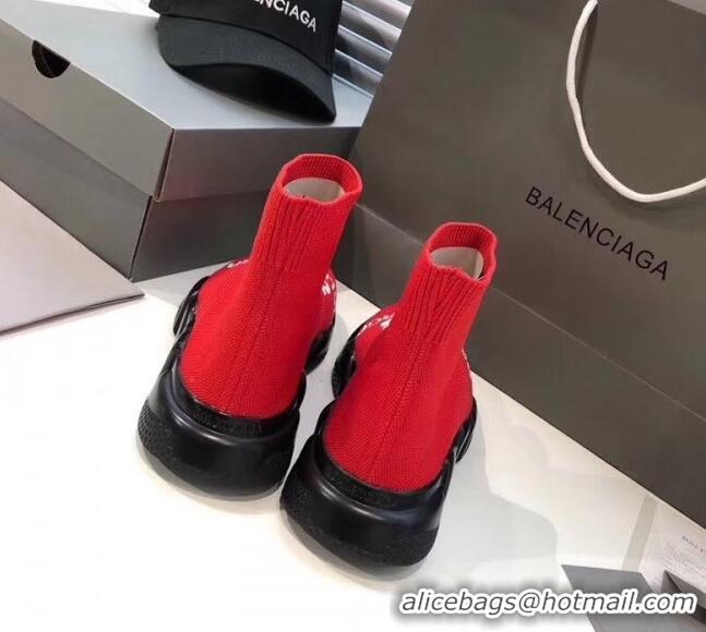 Best Luxury Balenciaga BB Knit Sock Speed Trainer Sneaker 033004 Red