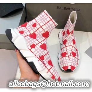 Low Cost Balenciaga Heart Knit Sock Speed Trainer Sneaker 033005 White/Red