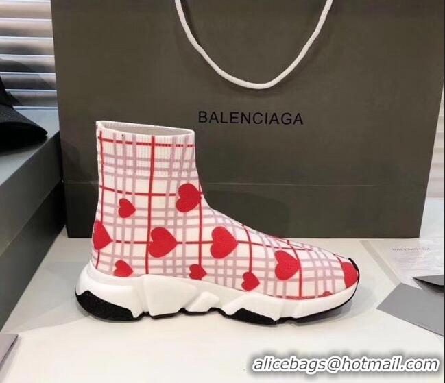 Low Cost Balenciaga Heart Knit Sock Speed Trainer Sneaker 033005 White/Red