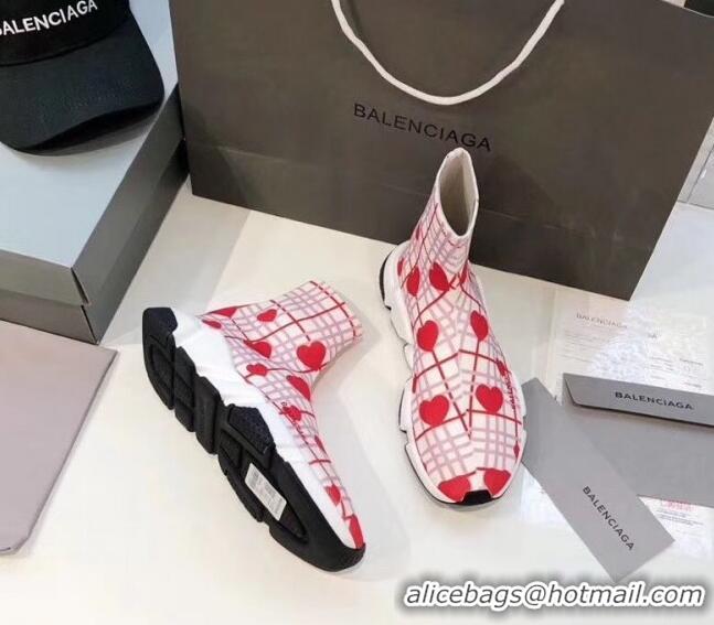 Low Cost Balenciaga Heart Knit Sock Speed Trainer Sneaker 033005 White/Red