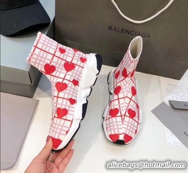 Low Cost Balenciaga Heart Knit Sock Speed Trainer Sneaker 033005 White/Red