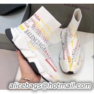 Good Product Balenciaga Graffiti Knit Sock Speed Trainer Sneaker 033007 White