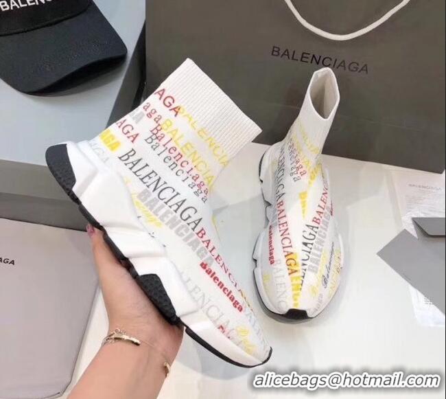 Good Product Balenciaga Graffiti Knit Sock Speed Trainer Sneaker 033007 White