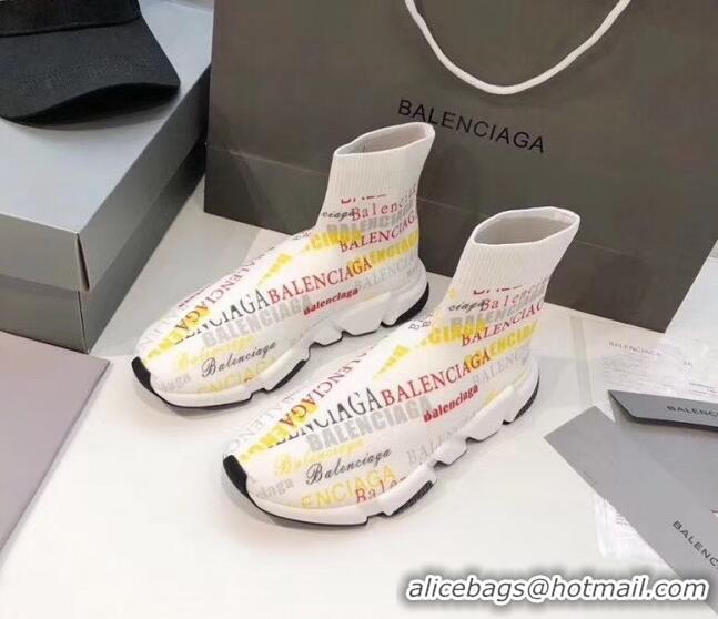 Good Product Balenciaga Graffiti Knit Sock Speed Trainer Sneaker 033007 White