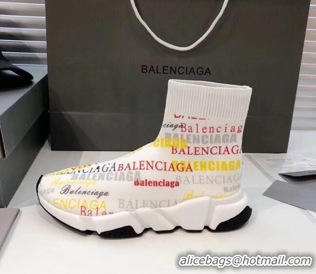 Good Product Balenciaga Graffiti Knit Sock Speed Trainer Sneaker 033007 White