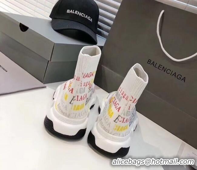 Good Product Balenciaga Graffiti Knit Sock Speed Trainer Sneaker 033007 White