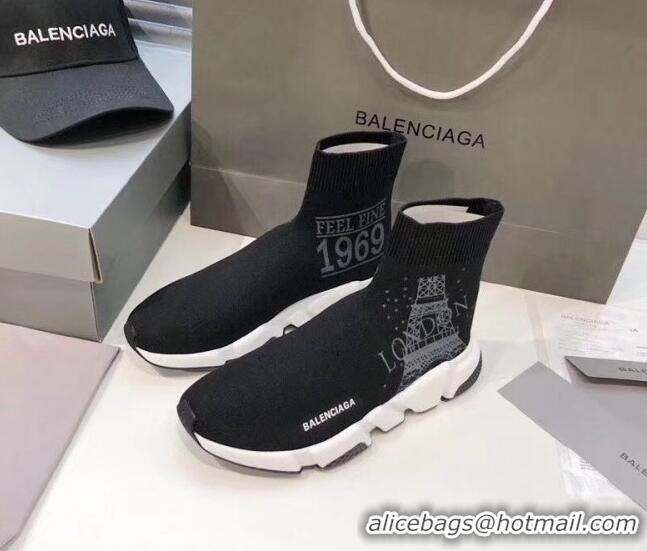 Top Quality Balenciaga London Knit Sock Speed Trainer Sneaker 033007 Black