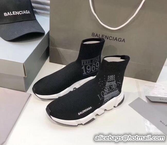 Top Quality Balenciaga London Knit Sock Speed Trainer Sneaker 033007 Black