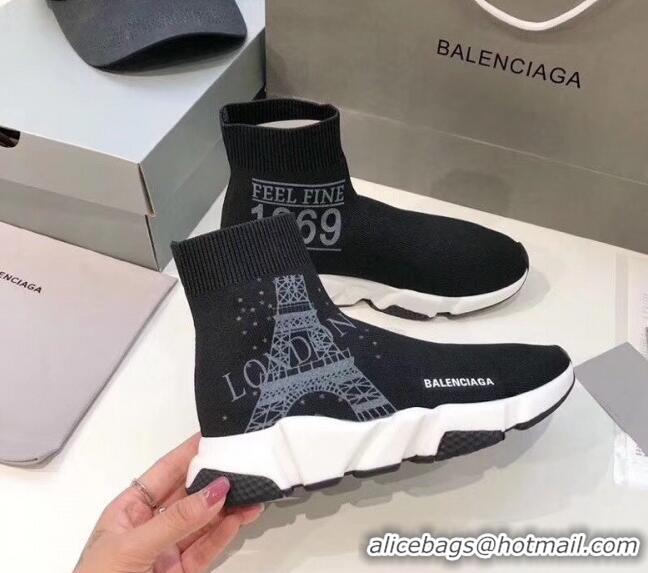 Top Quality Balenciaga London Knit Sock Speed Trainer Sneaker 033007 Black