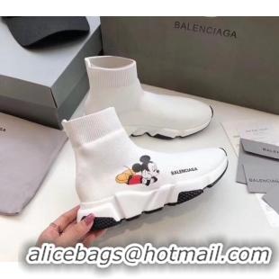 Top Quality Balenciaga Mickey Knit Sock Speed Trainer Sneaker 033012 White