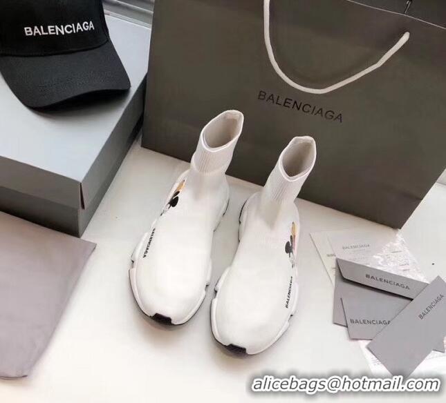 Top Quality Balenciaga Mickey Knit Sock Speed Trainer Sneaker 033012 White