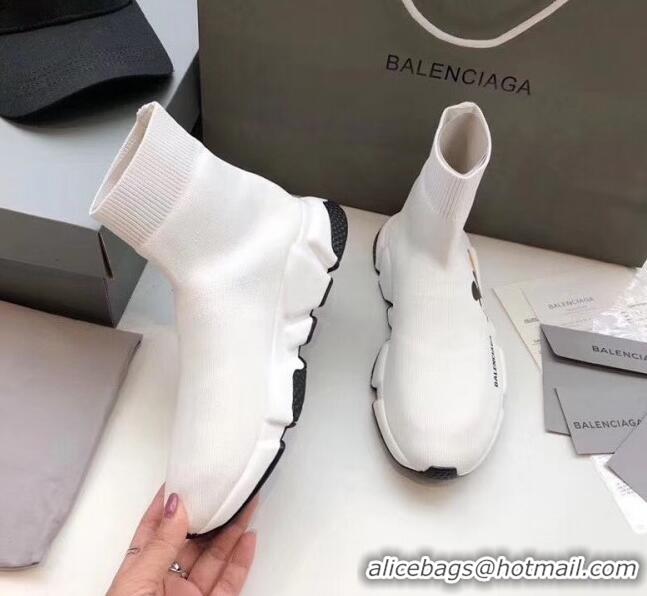 Top Quality Balenciaga Mickey Knit Sock Speed Trainer Sneaker 033012 White