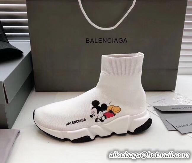 Top Quality Balenciaga Mickey Knit Sock Speed Trainer Sneaker 033012 White