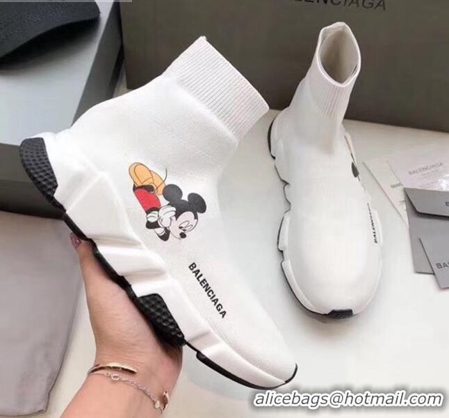 Top Quality Balenciaga Mickey Knit Sock Speed Trainer Sneaker 033012 White