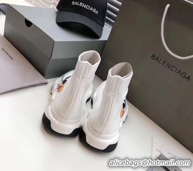 Top Quality Balenciaga Mickey Knit Sock Speed Trainer Sneaker 033012 White