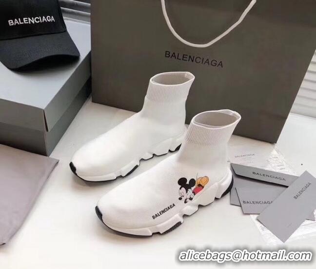 Top Quality Balenciaga Mickey Knit Sock Speed Trainer Sneaker 033012 White