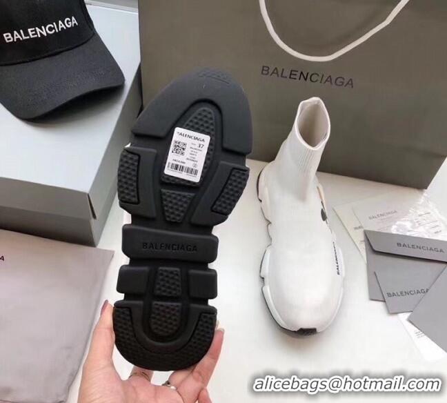 Top Quality Balenciaga Mickey Knit Sock Speed Trainer Sneaker 033012 White