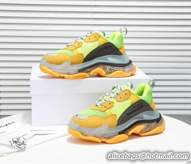 Most Popular Balenciaga Triple S Clear Outsole Sneakers 041701 Yellow/Green/Grey