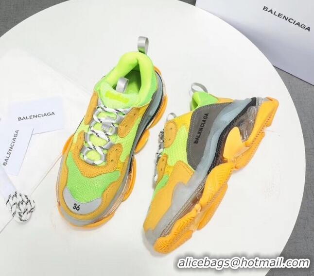 Most Popular Balenciaga Triple S Clear Outsole Sneakers 041701 Yellow/Green/Grey