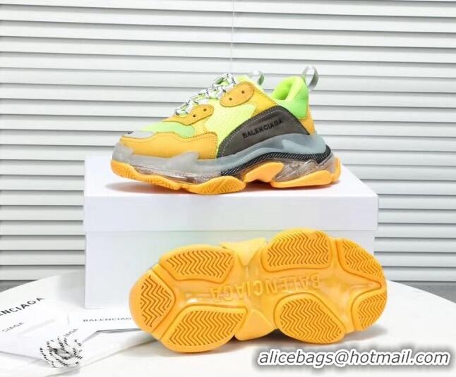 Most Popular Balenciaga Triple S Clear Outsole Sneakers 041701 Yellow/Green/Grey