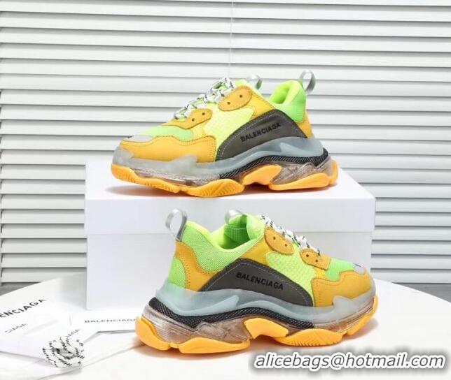 Most Popular Balenciaga Triple S Clear Outsole Sneakers 041701 Yellow/Green/Grey