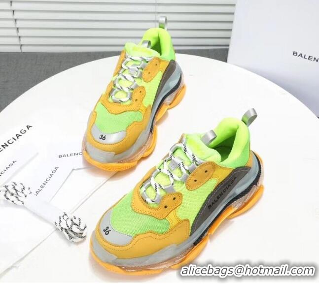 Most Popular Balenciaga Triple S Clear Outsole Sneakers 041701 Yellow/Green/Grey