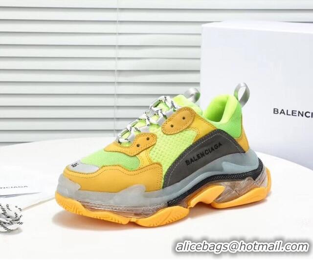 Most Popular Balenciaga Triple S Clear Outsole Sneakers 041701 Yellow/Green/Grey