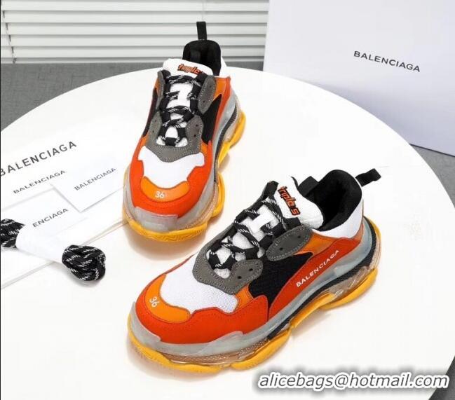 Unique Grade  Balenciaga Triple S Clear Outsole Sneakers 041701 Orange/Black/Grey