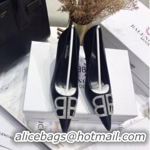 Best Grade Balenciaga Crystal BB Square Knife Pump in Black Velvet 051503