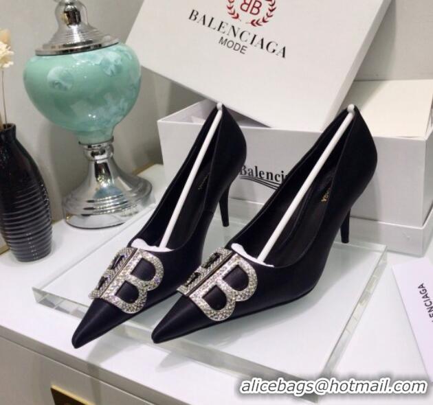 Best Grade Balenciaga Crystal BB Square Knife Pump in Black Velvet 051503