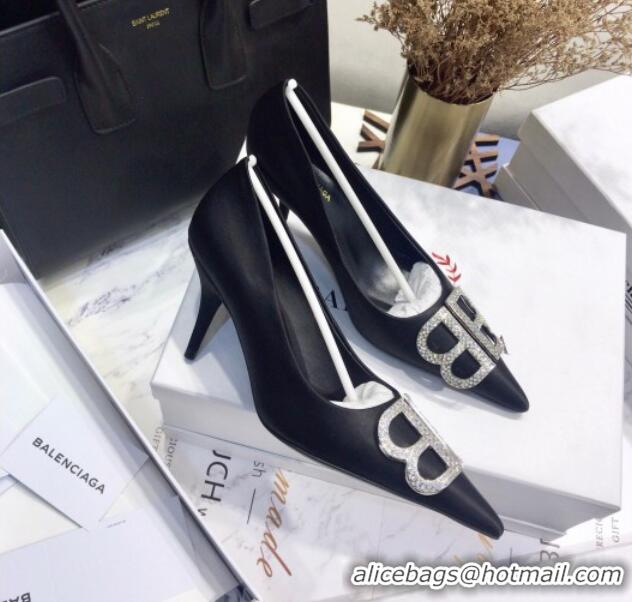 Best Grade Balenciaga Crystal BB Square Knife Pump in Black Velvet 051503