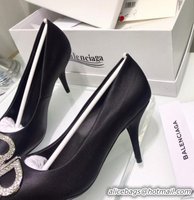 Best Grade Balenciaga Crystal BB Square Knife Pump in Black Velvet 051503