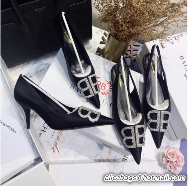 Best Grade Balenciaga Crystal BB Square Knife Pump in Black Velvet 051503