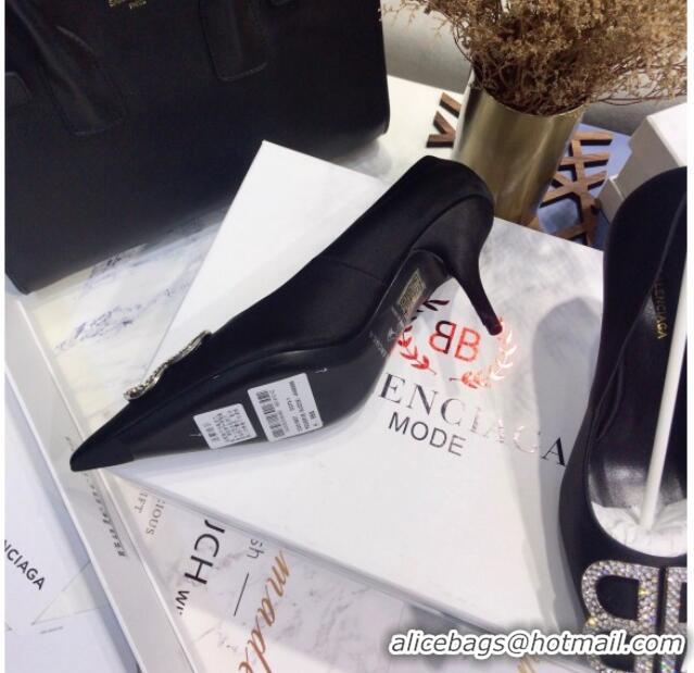 Best Grade Balenciaga Crystal BB Square Knife Pump in Black Velvet 051503