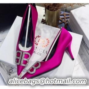 Luxurious Balenciaga Crystal BB Square Knife Pump in Stretch Satin Rosy 051504